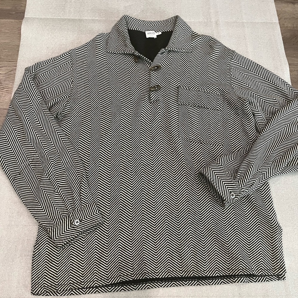[L]Armani Collezioni Black/White Herringbone wool Blend Pullover Sweater Toggle
